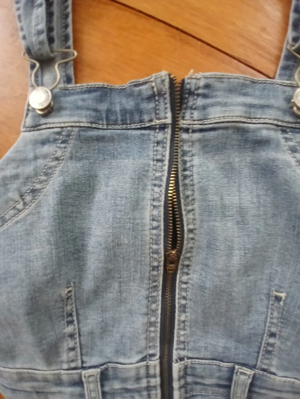 American Eagle Outfitters Super Stretch Blue Zip-Front Denim Overall Dress Sz 0 - Picture 3 of 7